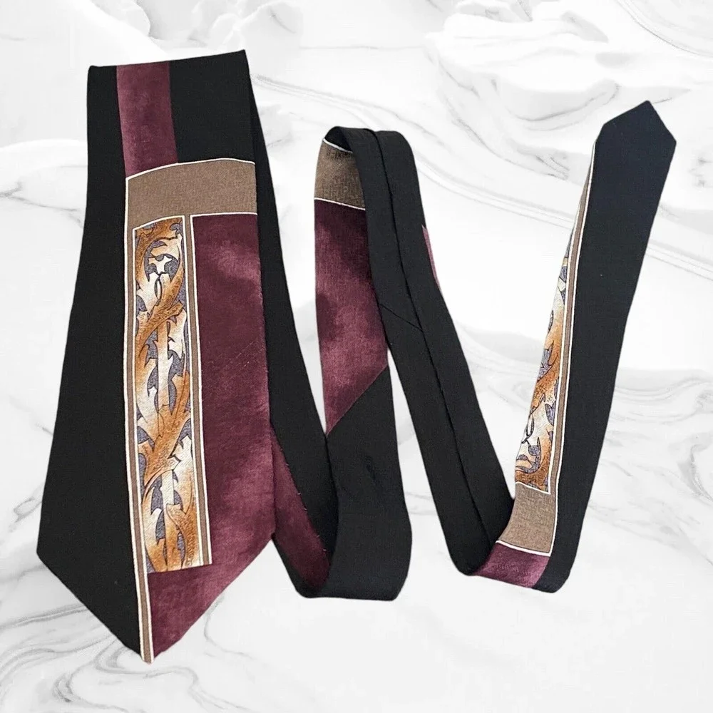 Burma Bibas Men's Necktie All Silk Tie Block Design Purple Gold Black 59